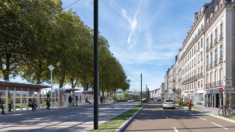 Sur le parcours des lignes 6  et 7, six nouvelles stations seront créées, notamment au niveau du Mémorial, le long du quai de la Fosse, à Nantes. © Semitan