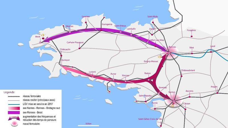 Le grand projet ferroviaire LNOBPL vise à améliorer, à l’horizon 2035 et au-delà, la performance sur les axes Nantes - Rennes - Bretagne Sud et Rennes - Brest.