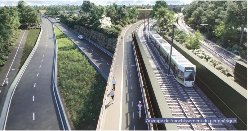Une fois mis en service, le pont accueillera deux voies tramway et une voie verte pour les mobilités douces © Spectrum.