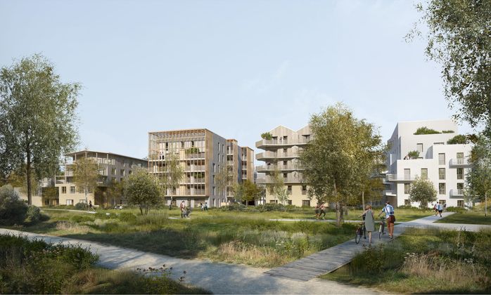 Voisin du futur parc des Gohards, le Vallon abritera à terme près de 400 nouveaux logements, avec des constructions de hauteurs et de formes variées. © JBA – architectes