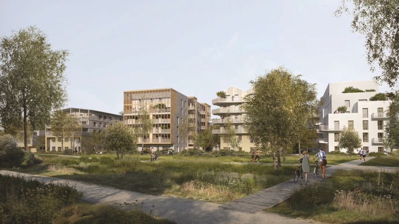 Voisin du futur parc des Gohards, le Vallon abritera à terme 380 nouveaux logements, avec des constructions de hauteurs et de formes variées. © JBA – architectes