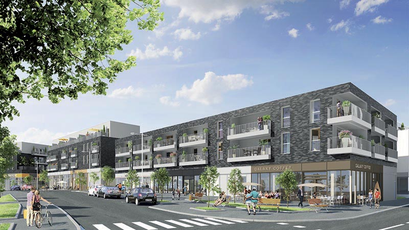 Livré fin 2021, le programme « Erdre Rive Gauche » comprendra un Intermarché de 1500 m², une douzaine de commerces,  87 logements et un parking de 236 places pour les clients et les résidents.