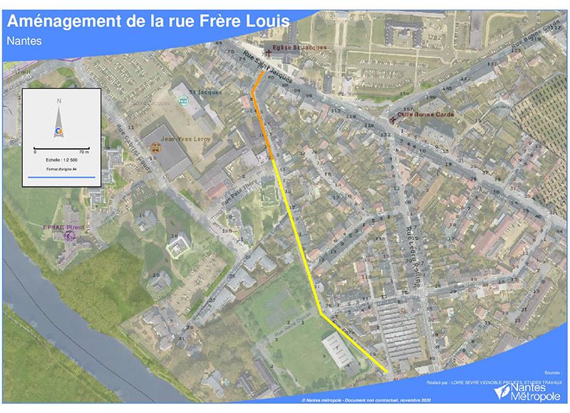 La rue Frère-Louis, voie historique du quartier Saint-Jacques, sera réaménagée sur 250 mètres. Elle restera à sens unique.