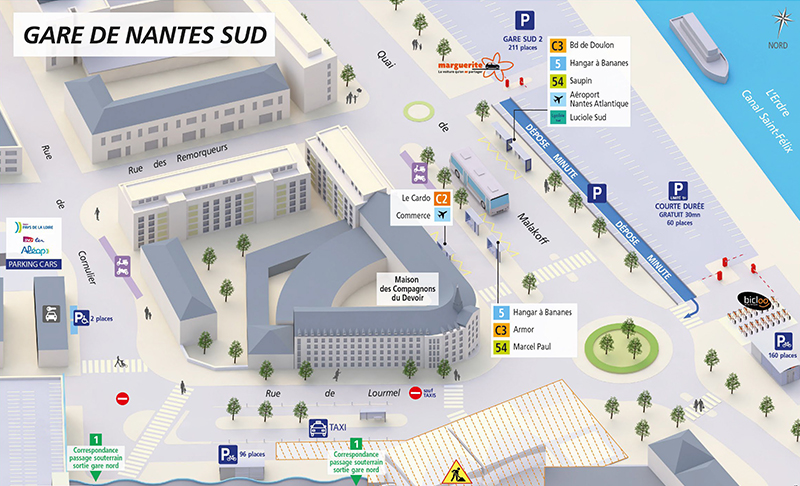 Pendant les travaux, les usagers en dépose-minute sont invités à utiliser les espaces prévus près du canal Saint-Félix.