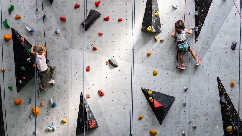 Escalade. Le mur d'escalade du gymnase permet de pratiquer en intérieur un sport de plus en plus en vogue.