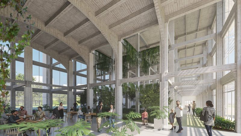 La structure « Hennebique », composée d'une forêt de poteaux-poutres en béton armé, sera magnifiée par un jardin intérieur exotique @ HISM - Neutelings Riedijk