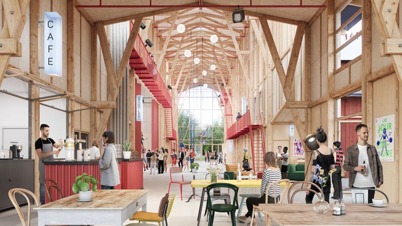 Le Port sera un lieu fédérateur, ouvert sur la ville, qui accueillera notamment un espace de restauration et de rencontres avec les habitants au sein de la grande halle couverte centrale © Compagnie Architecture.