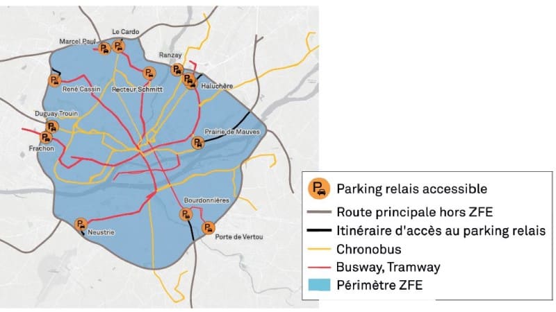 Carte ZFE Nantes et parking relais 