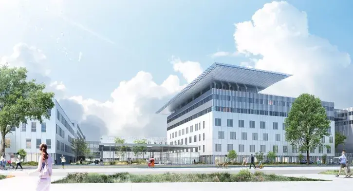 Implanté en plein cœur de la métropole, sur les terrains de l'ancien MIN, le nouveau CHU, ici vu par l'entrée des Urgences, sera intégré dans un grand quartier de la santé, rassemblant la nouvelle faculté de santé, des écoles paramédicales, des instituts 