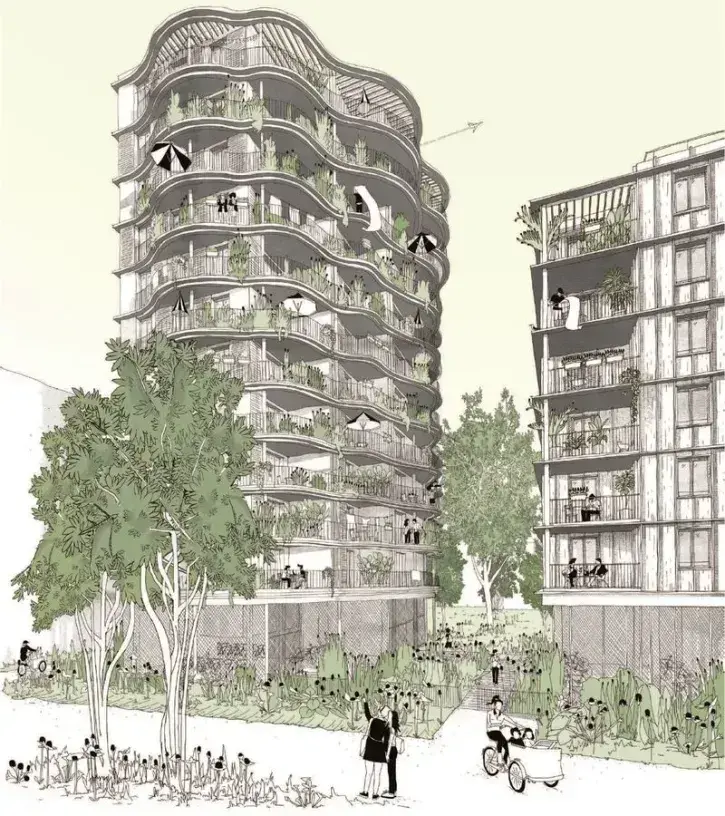 Le groupe Aethica, associé aux agences d'architecture Hardel Le Bihan et Moonwalklocal, prévoit la construction d'un immeuble de 88 logements dont 63 en accession libre et 25 logements sociaux. Ce bâtiment en R+11 proposera des logements en gradins, offra