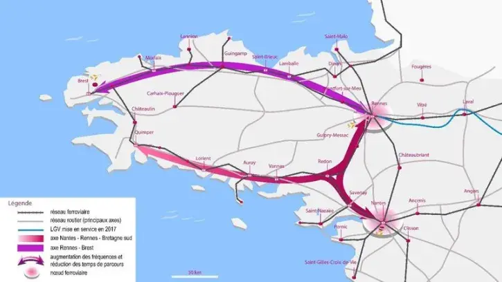 Le grand projet ferroviaire LNOBPL vise à améliorer, à l'horizon 2035 et au-delà, la performance sur les axes Nantes - Rennes - Bretagne Sud et Rennes - Brest.